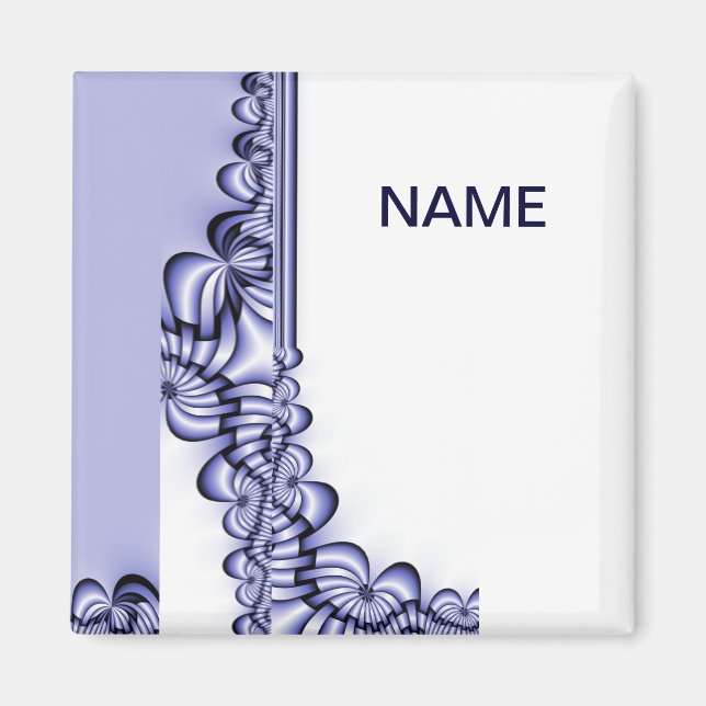 Imán Patrón de diseño gráfico - azul blanco + tu texto (Frente)