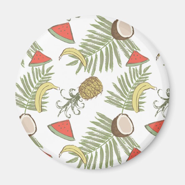 Imán Patrón de esbozo de fruta tropical (Frente)