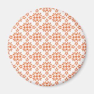 Imán Patrón de estilo damasco naranja sobre blanco