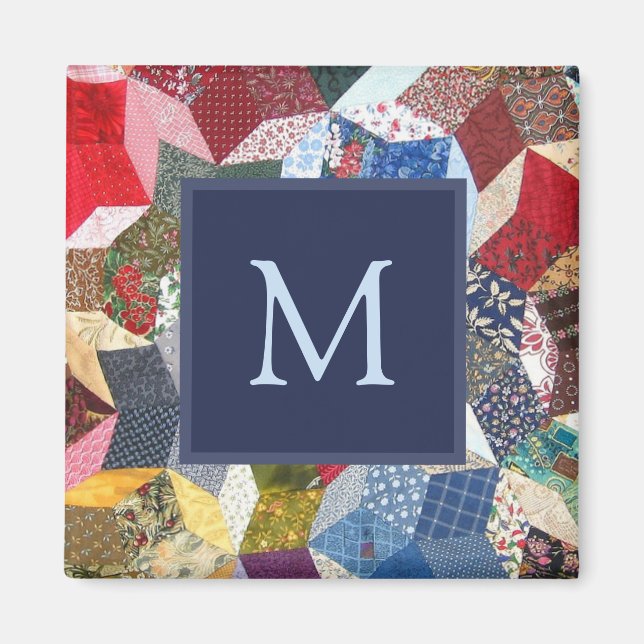 Imán Patrón de estrellas de patchwork decoupage Monogra (Frente)