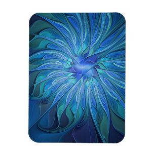 Imán Patrón de fantasía de flor azul, arte fractal abst