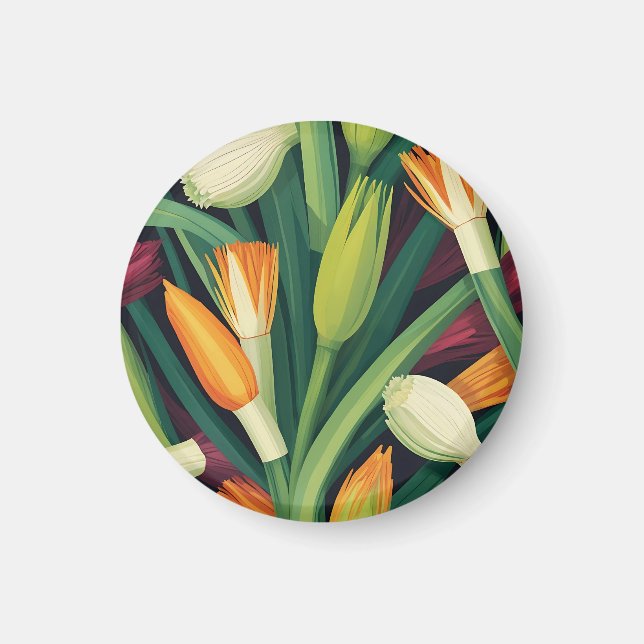 Imán Patrón de Flor de Cebolla Vibrante (Frente)