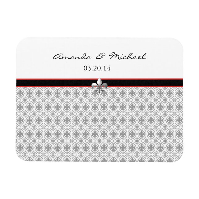 Imán Patrón de Flor de Lis Rojo Gris Negro personalizad (Horizontal)