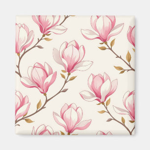 Imán Patrón de Flor de Magnolia Rosa