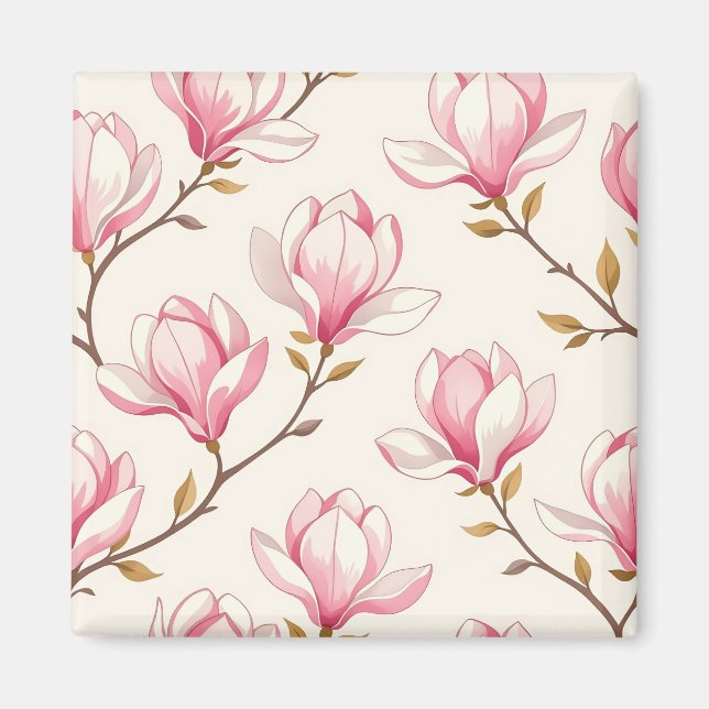 Imán Patrón de Flor de Magnolia Rosa (Frente)