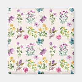 Imán Patrón de Flor Primaveral Cuadrado Floral