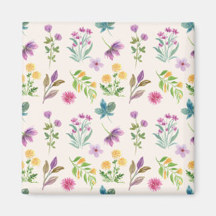 Imán Patrón de Flor Primaveral Cuadrado Floral
