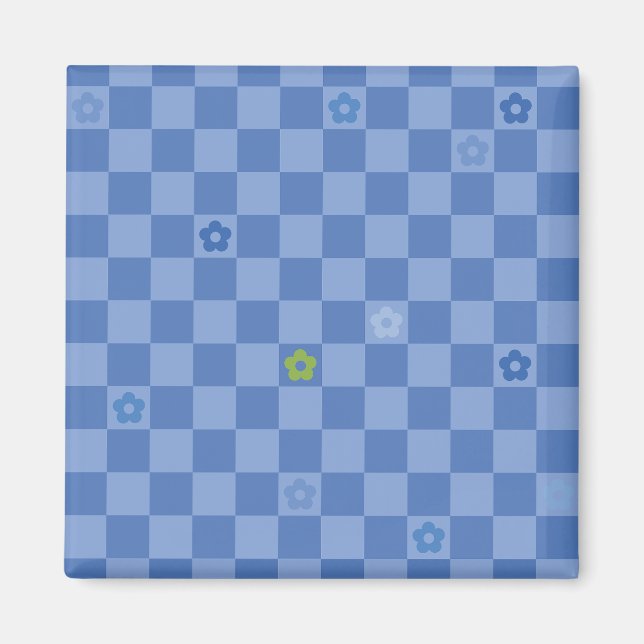 Imán Patrón de flores a cuadros No. 01 - Azul claro (Frente)