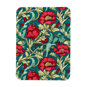 Imán Patrón de flores rojas inspirado por William Morri