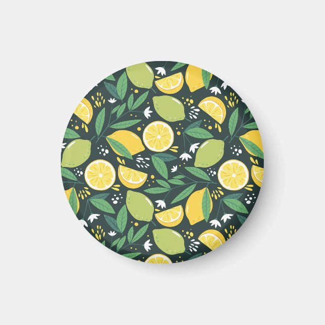 Imán Patrón de fruta verde limón y limón y amarillo (Frente)