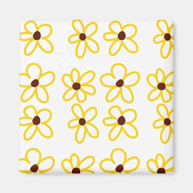 Imán Patrón de girasol amarillo marrón flor floral boho (Frente)