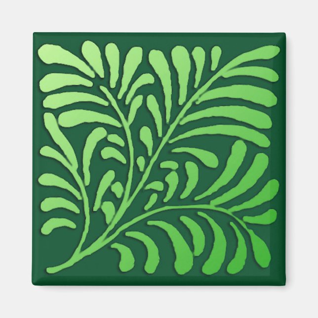 Imán Patrón de helecho art decó - tonos verdes (Frente)