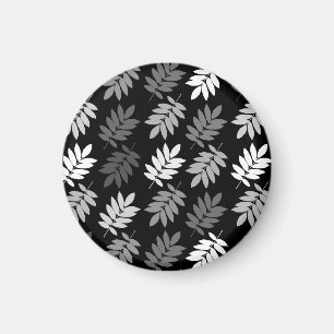 Imán Patrón de hoja de anciano negro blanco gris