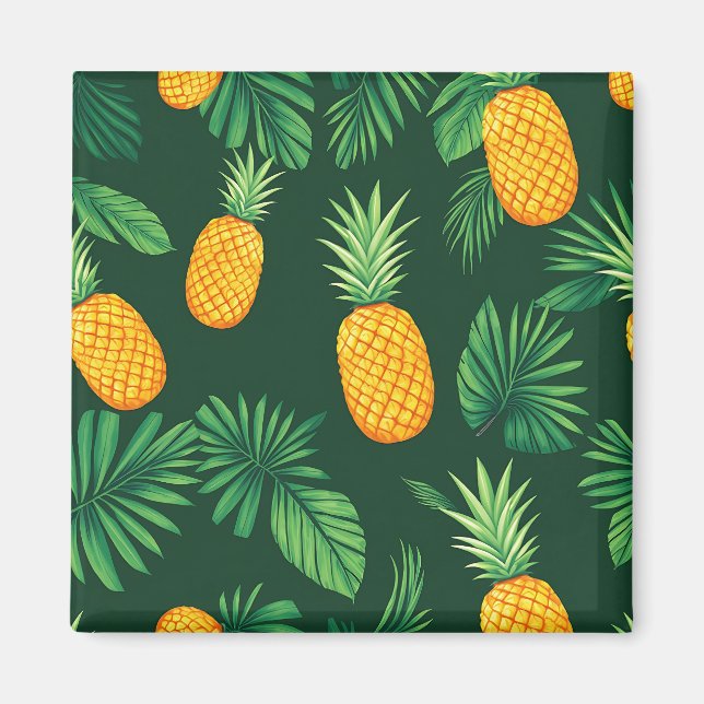 Imán Patrón de Hojas de Piña Tropical (Frente)