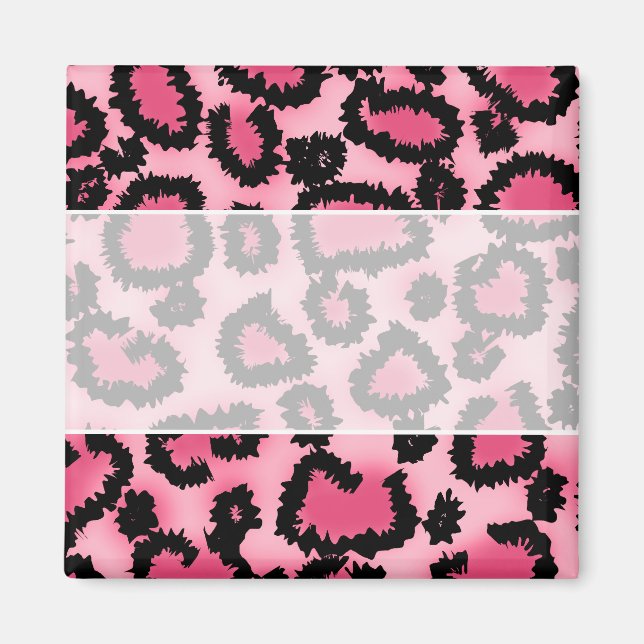 Imán Patrón de impresión de leopardo rosa y negro. (Frente)