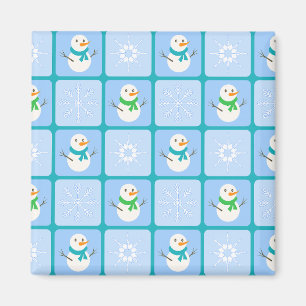 Imán Patrón de invierno de snowman y copos de nieve