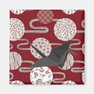 Imán Patrón de kimono rojo de grúa afortunada japonesa
