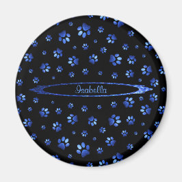 Imán Patrón de la garra de perro purpurina azul Monogra