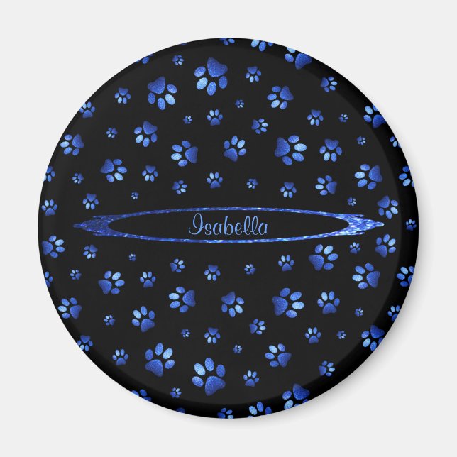 Imán Patrón de la garra de perro purpurina azul Monogra (Frente)