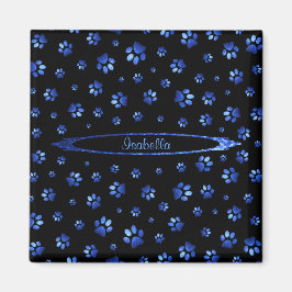 Imán Patrón de la garra de perro purpurina azul Monogra