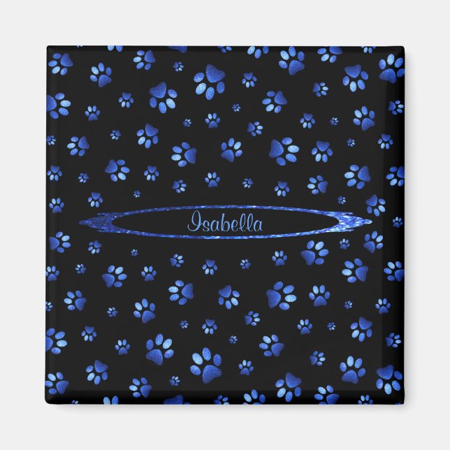 Imán Patrón de la garra de perro purpurina azul Monogra (Frente)