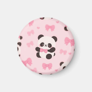 Imán Patrón de Lazo Rosa de Panda Kawaii