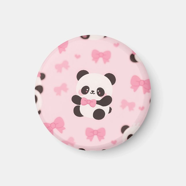 Imán Patrón de Lazo Rosa de Panda Kawaii (Frente)