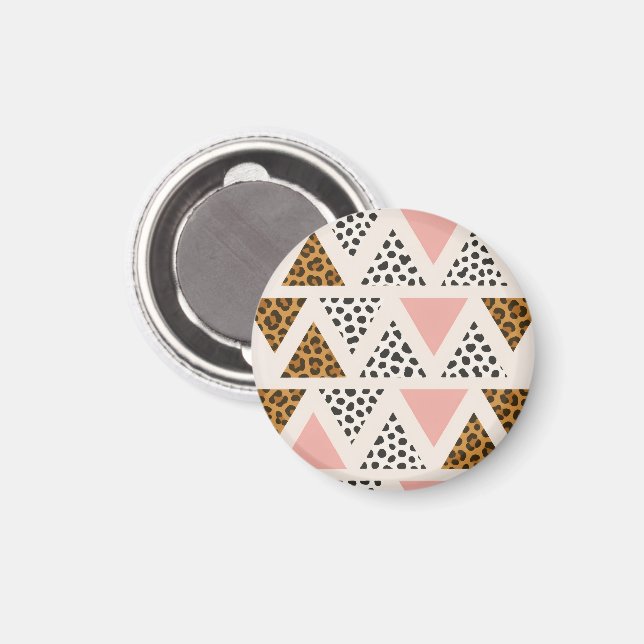 Imán Patrón de leopardo chic y triángulo rosa (Anverso/Reverso)