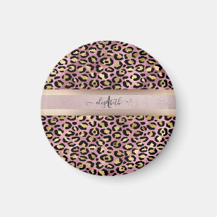 Imán Patrón de leopardo Monograma Rosa Dorado Negro   
