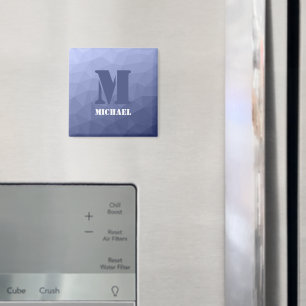 Imán Patrón de malla geométrica azul gris Monograma
