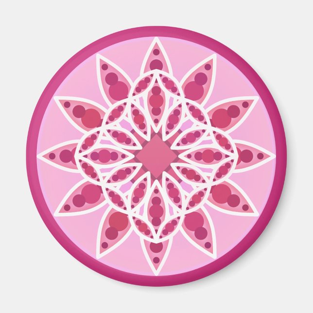 Imán Patrón de Mandala en rosa, fucsia y blanco (Frente)
