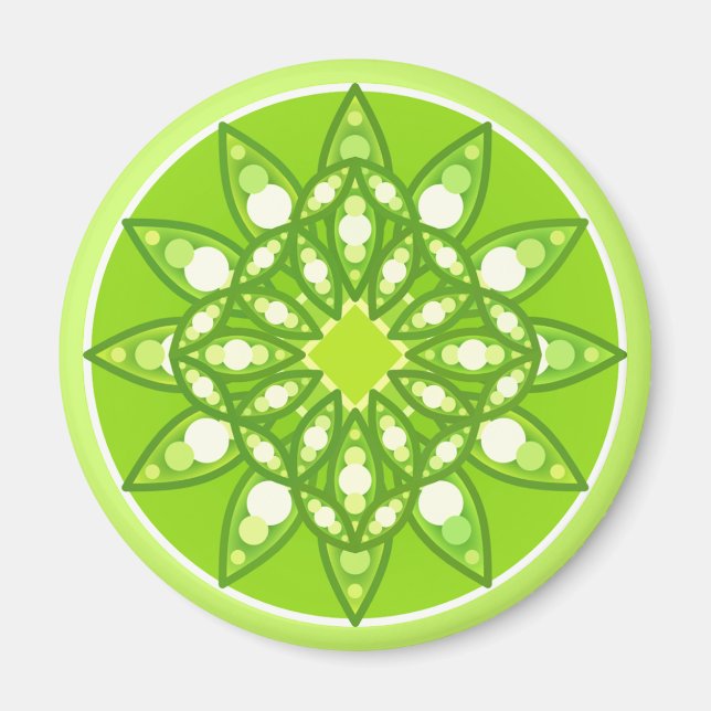 Imán Patrón de Mandala en tonos verde cal (Frente)