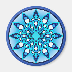 Imán Patrón de Mandala en turquesa, cobalto y blanco