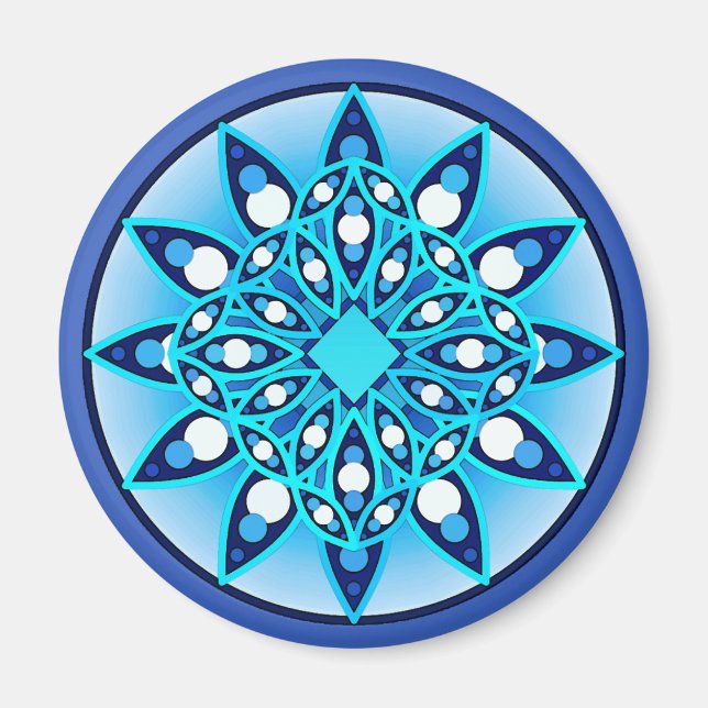 Imán Patrón de Mandala en turquesa, cobalto y blanco (Frente)
