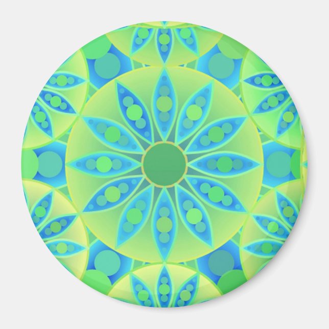 Imán Patrón de Mandala, turquesa, azul, verde tilo (Frente)