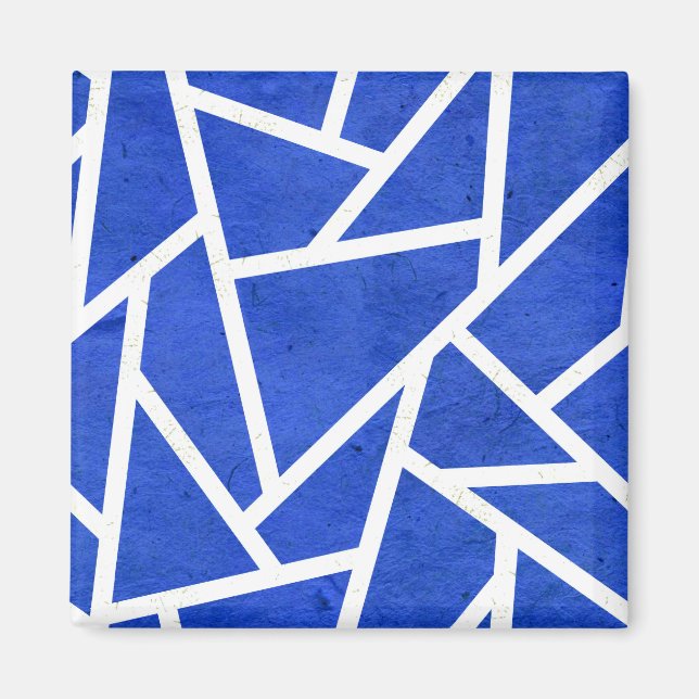 Imán Patrón de mosaico azul real y blanco (Frente)