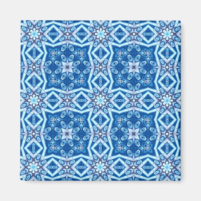 Imán Patrón de mosaico cuadrado floral de nieve azul (Frente)