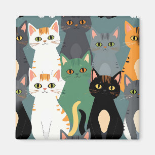 Imán Patrón de multitud de gatos de dibujos animados co