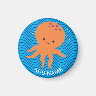 Imán Patrón de ondas azules Personalizado Octopus Cuadr