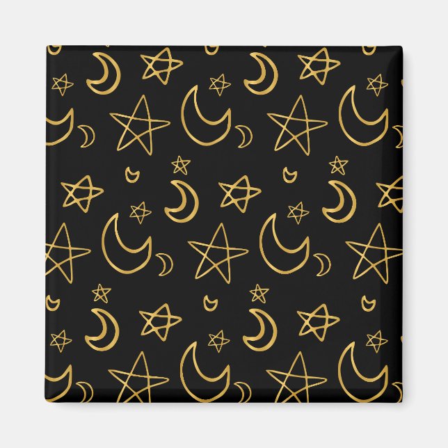 Imán Patrón de oro de lunas y estrellas (Frente)