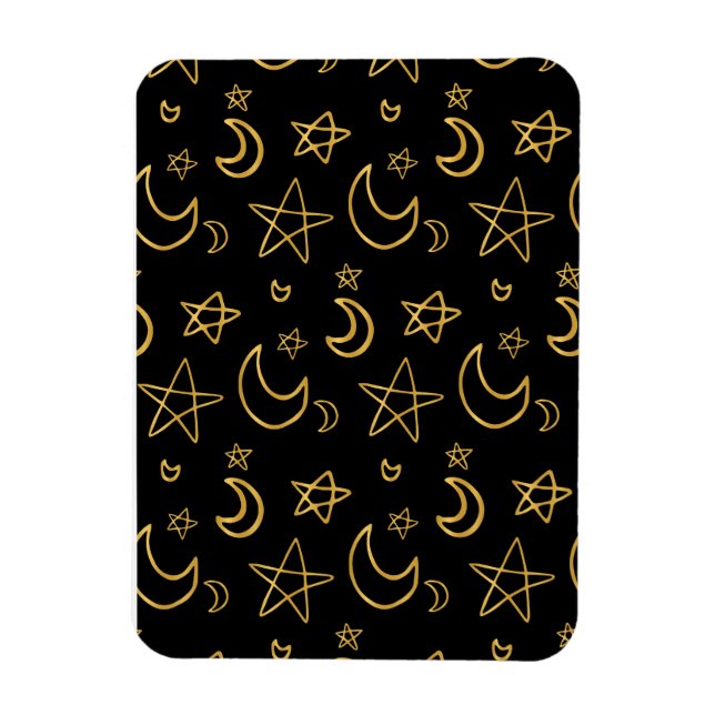 Imán Patrón de oro de lunas y estrellas (Vertical)