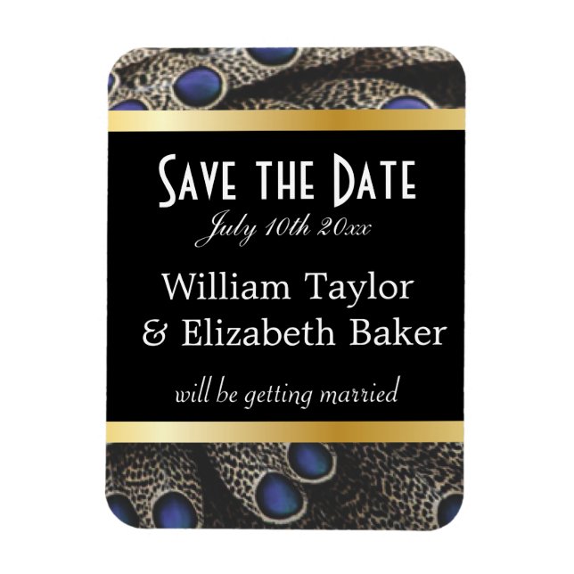 Imán Patrón de pavo real y bandas de oro (Vertical)