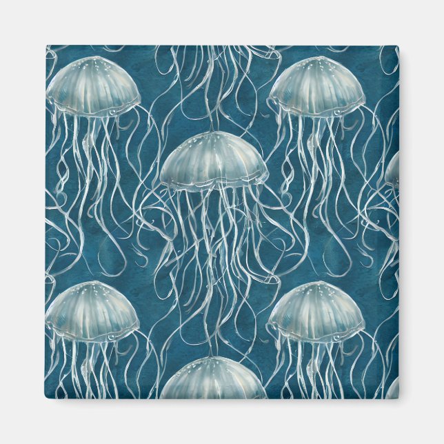 Imán Patrón de peces azul marino y gelatina blanca (Frente)