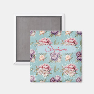 Imán Patrón de Peonía Personalizada de Flora Vintage