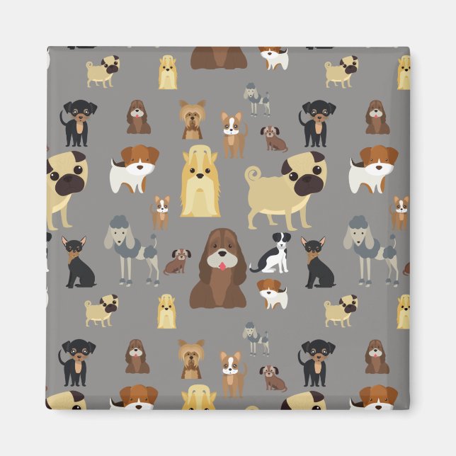 Imán patrón de perros de fondo gris. (Frente)