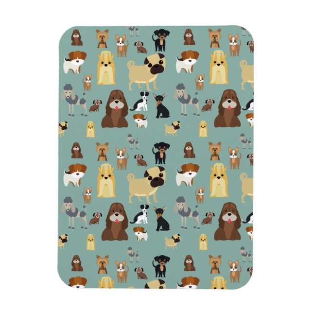 Imán patrón de perros de fondo turquesa (Vertical)