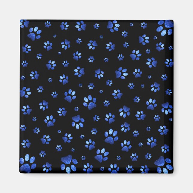 Imán Patrón de pezuña de perro purpurina azul (Frente)