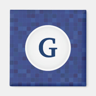 Imán Patrón de píxeles de mosaico azul monograma person