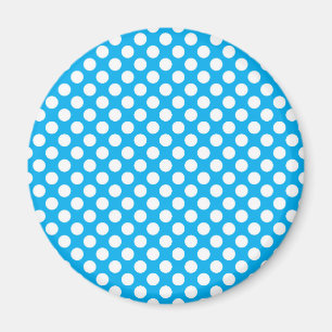 Imán Patrón de puntos de polka azul y blanco