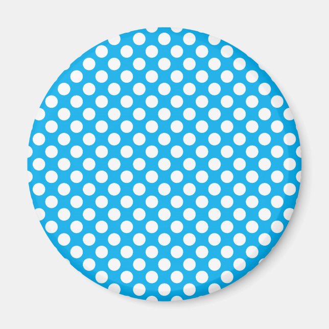 Imán Patrón de puntos de polka azul y blanco (Frente)